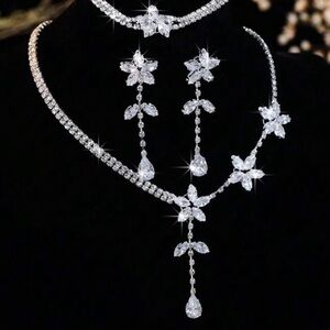 Three-piece jewelry set necklace, earrings, and bracelet